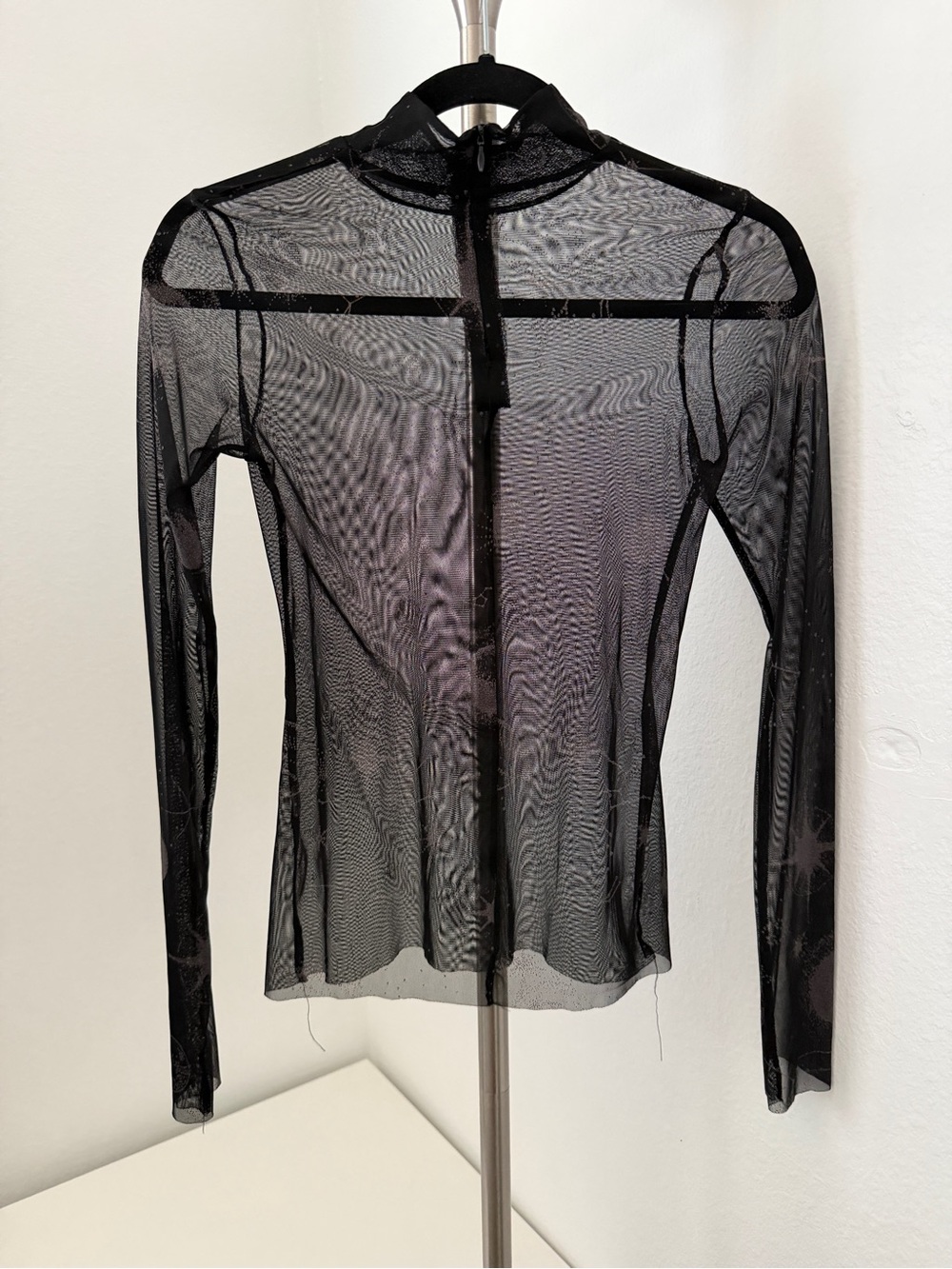 Black Sheer Long-Sleeve Mesh Top